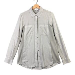Reiss Felicia Gray Mixed Media Lyocell Button Up Utility Shirt Womens 4 UK 8